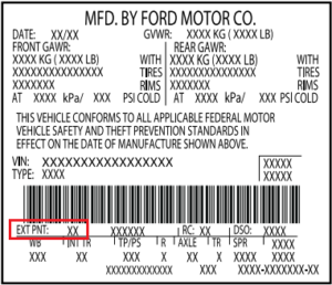 Ford Typenschild mit Farbcode