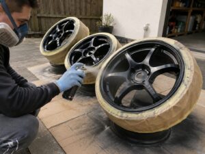 Autofelgen werden frisch lackiert